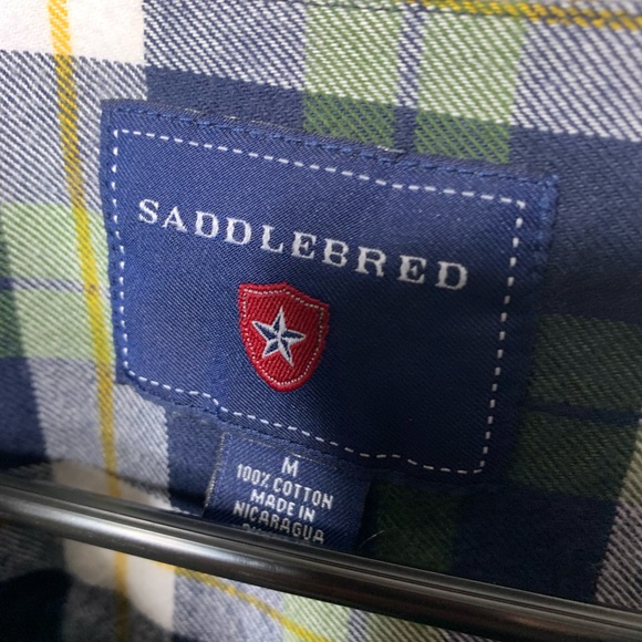 Saddlebred Flannel Button Down Shirt Green Yellow - Picture 2 of 12